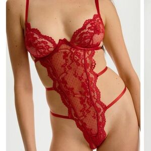 NWT Blush Lingerie Red Lace Bodysuit